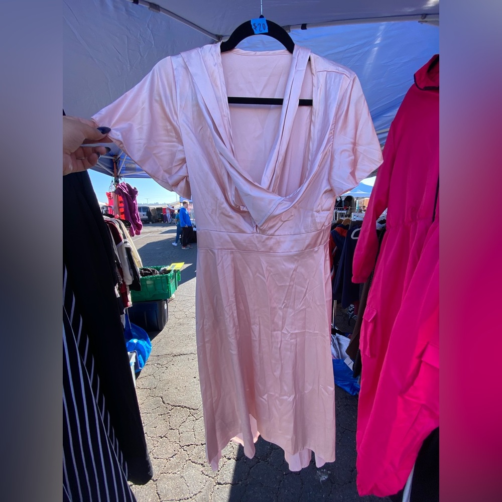 NWOT Silky Pink Wrap MIDI Dress - Women size small